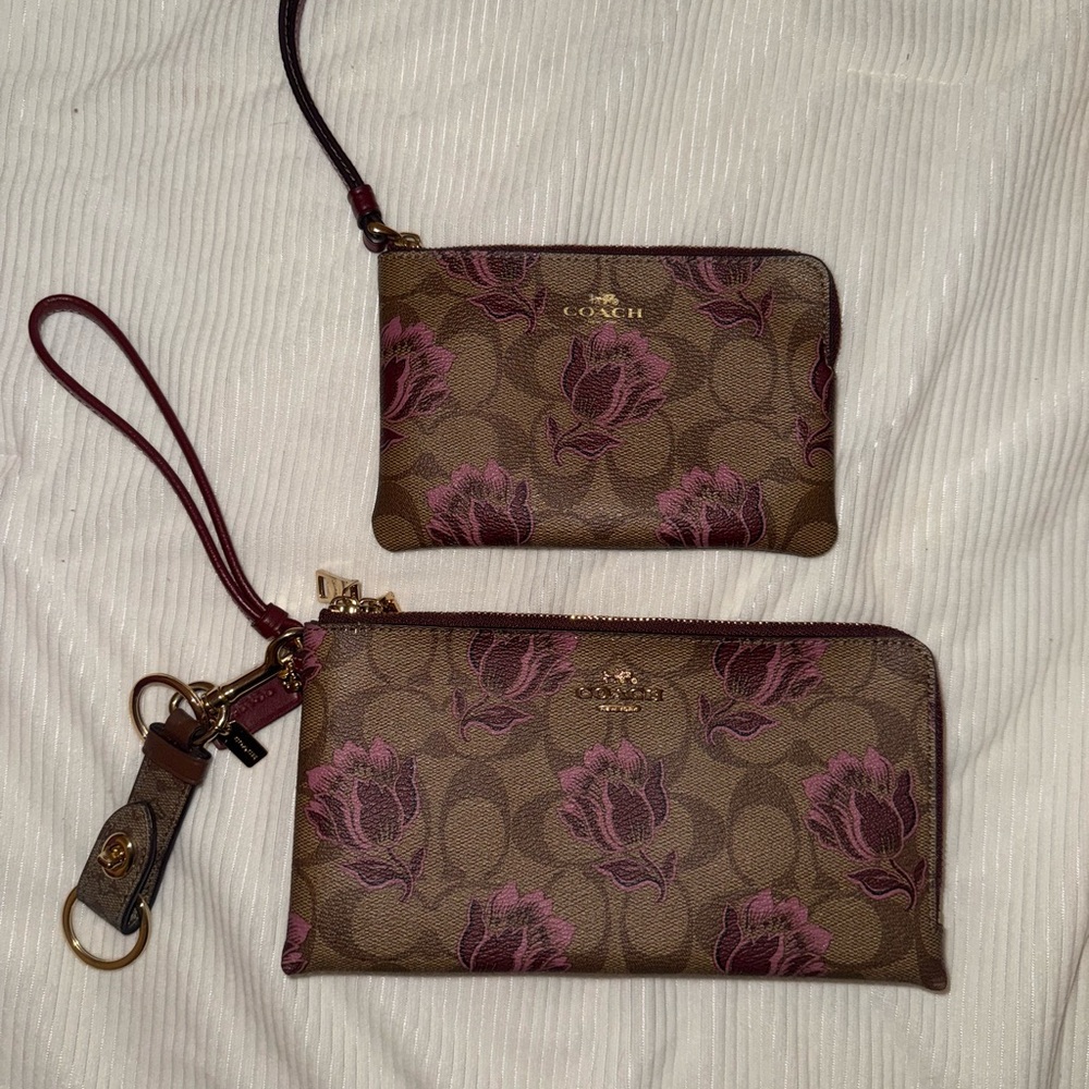 Coach Floral Brown and Pink Wristlet Duo